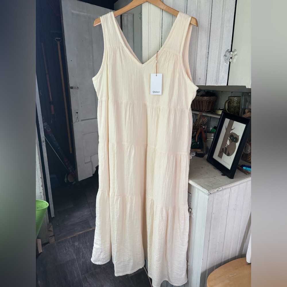 Quince Cream Tiered Maxi Sundress